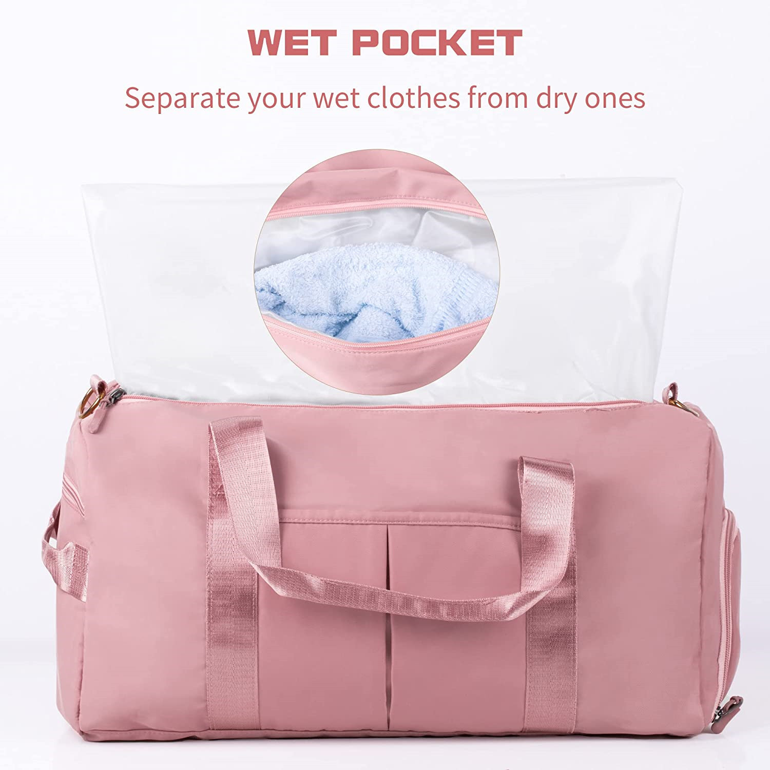 2021 New Sports Wet And Dry Separation Nylon Waterproof Sports Swimming Gym Duffle Bag Pink Gym Bag