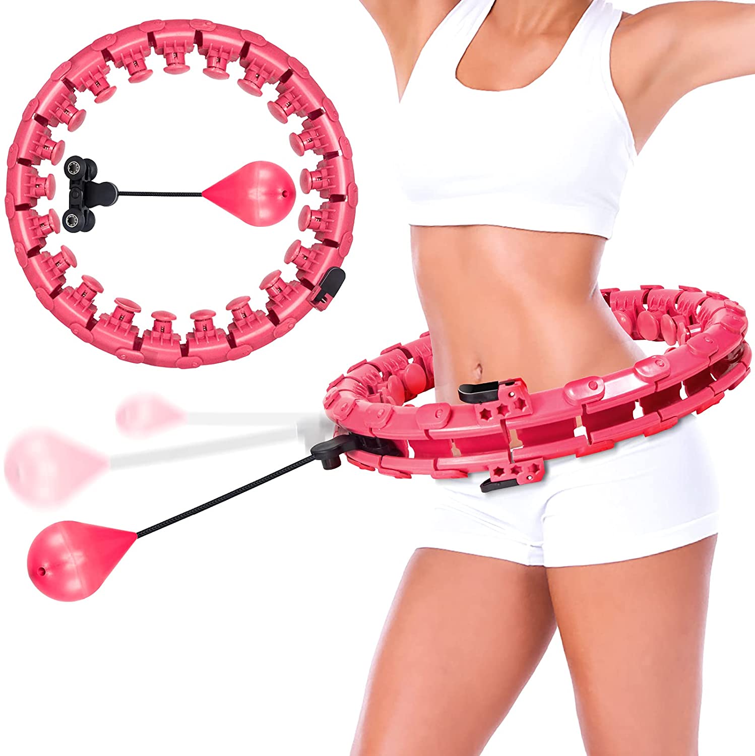 24 Fitness Smart Adults Adjustable Weighted Detachable Intelligent Hoola Hoop Hula Ring Circle