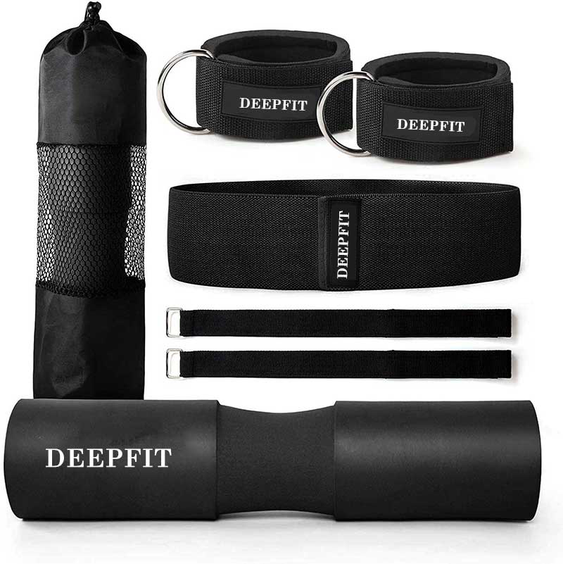 Barbell Pad Set - Barbell Pad for Squats Lunges & Hip Thrusts, 2 Safety Straps, 2 Gym Ankle Straps for Home Exercise