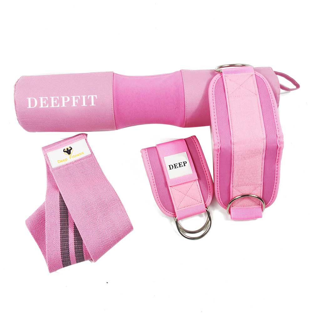 Barbell Squat Pad Set with Booty Resistance Bands Gym Ankle Straps Exercise Hip Trainer Workout Set for Women Legs Hip Thrust