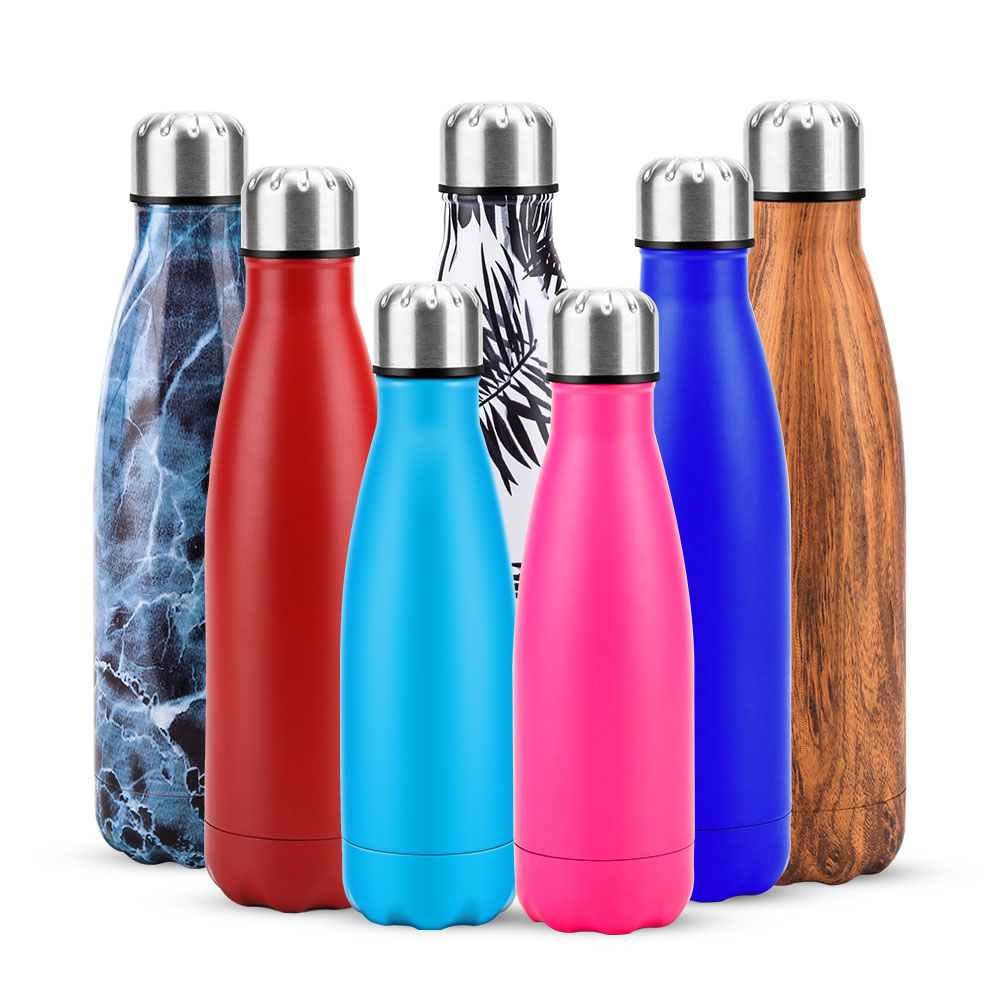 Custom Logo 500ml 750ml Cola Shaped Vacuum Thermal Insulated Stainless Steel Water Bottle