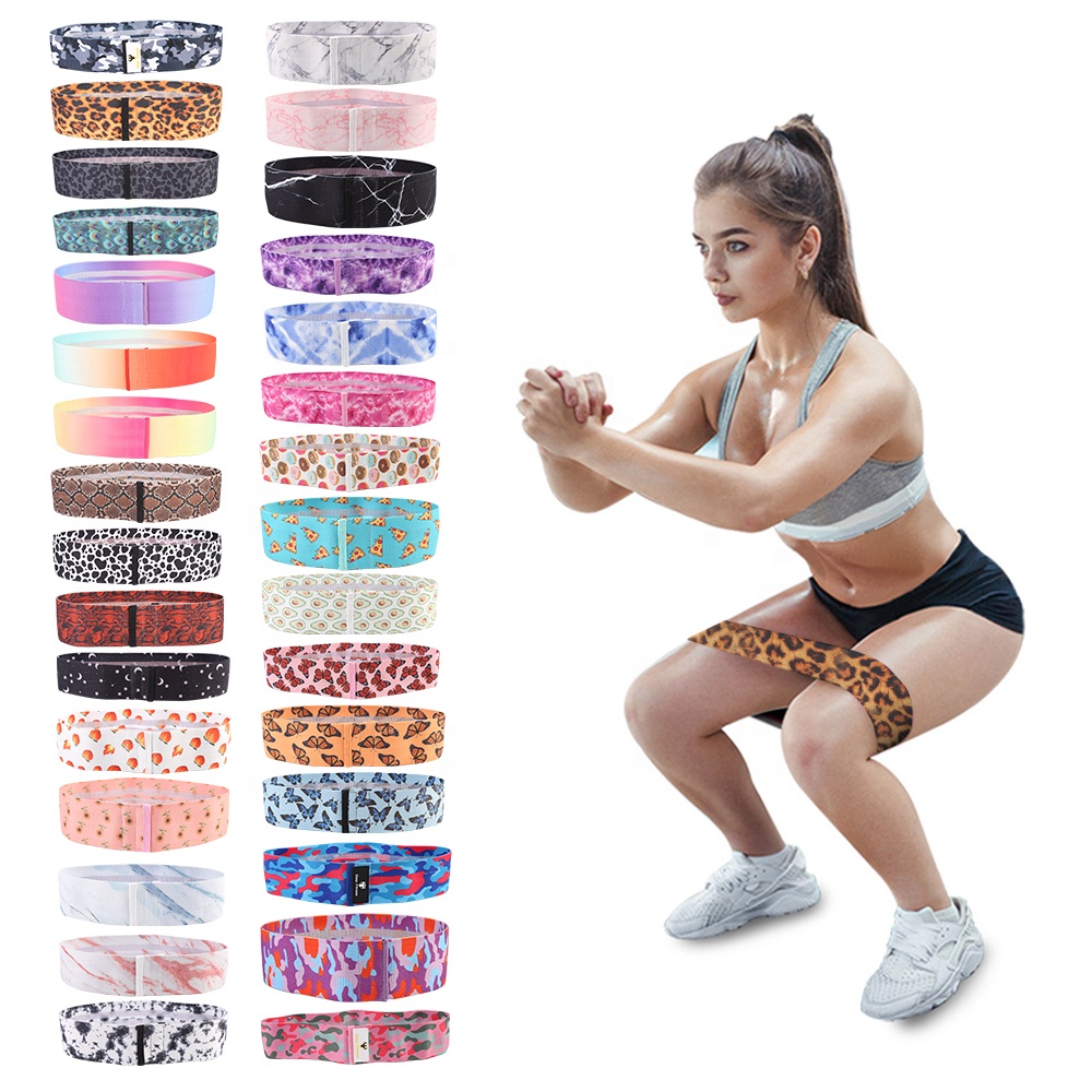 Custom Logo Print 3 Cotton Fabric Hip Booty bands Set fitness fabric resistance Bands