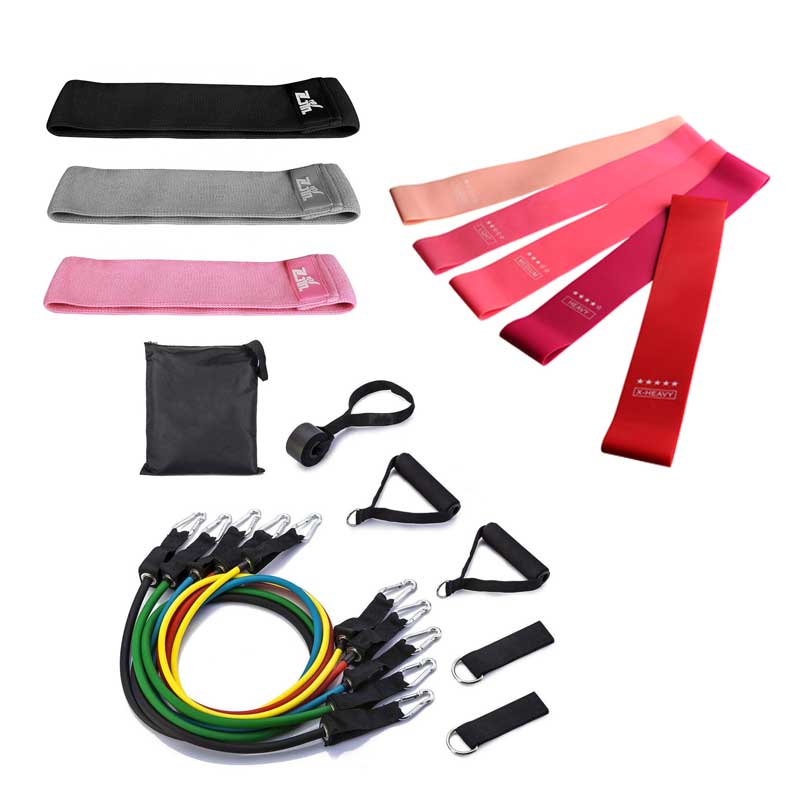 Custom logo gym yoga fitness hip loops elastic stretch bands 11 pcs latex fabric workout fit long resistance bands set wholesale