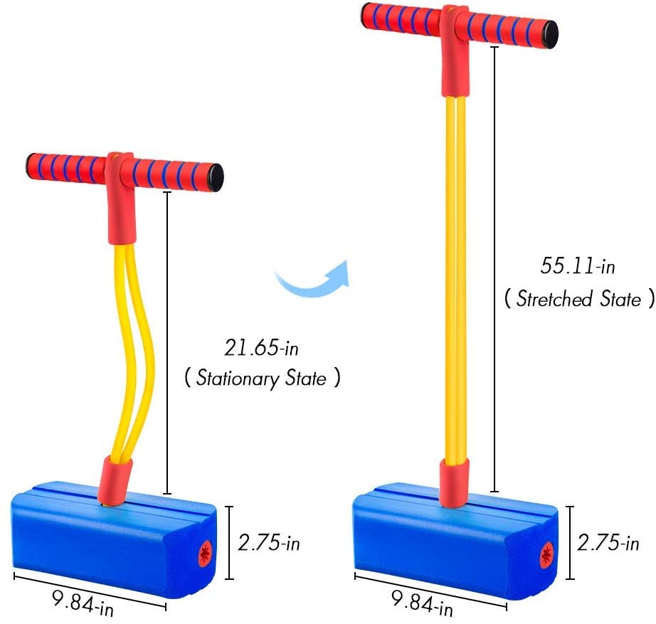 Foam Pogo Stick Bungee Jumper for Kids Outdoor Toys, Foam Bouncing Toy for Kids Age 3 and up, Squeaky Sounds Pogo Sticks Supports up to 250lbs (Blue&Red)