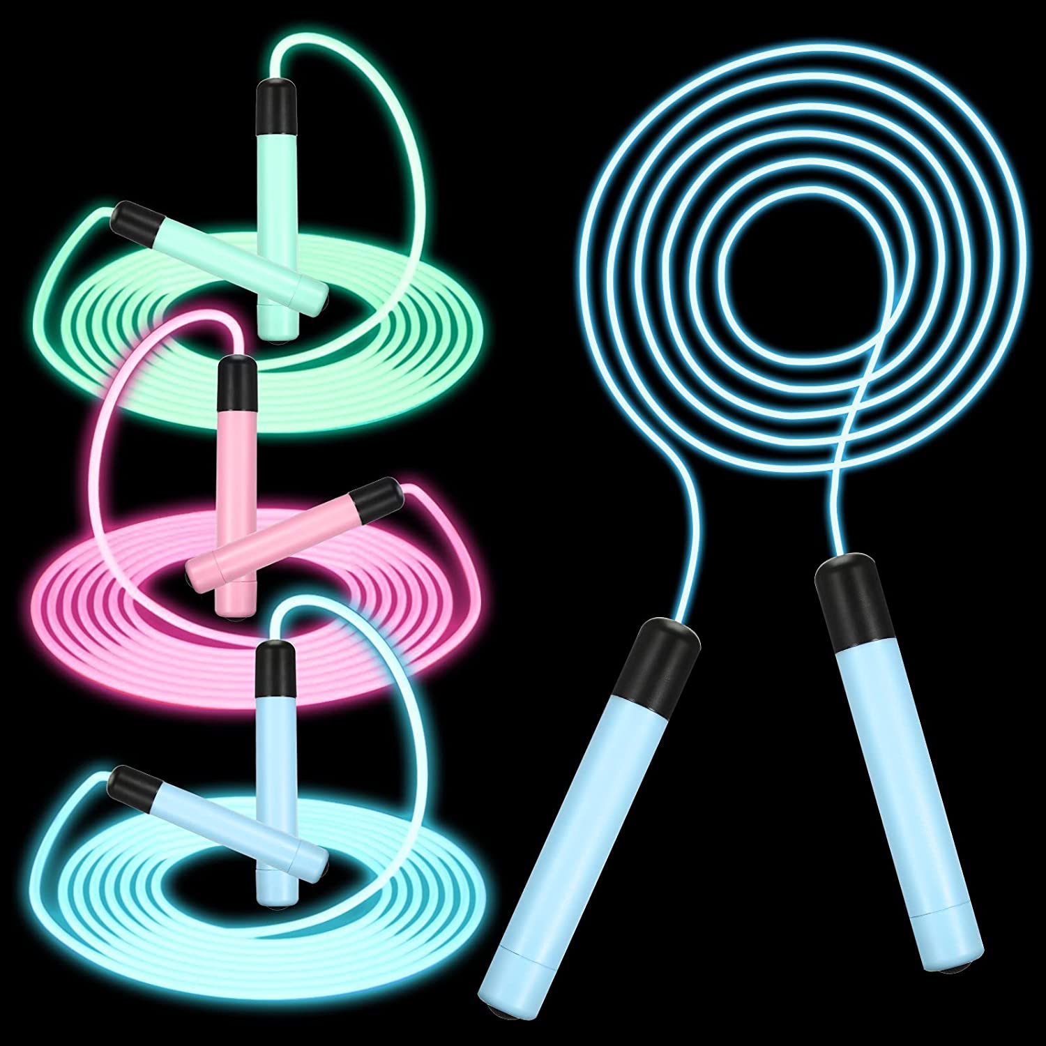 Light up Jump Rope Glowing Skipping Rope for Kids LED Jump Rope for Kids Adjustable Kids Jump Rope for Girls Boys Fitness Exercise Lights Dancing Party Favors