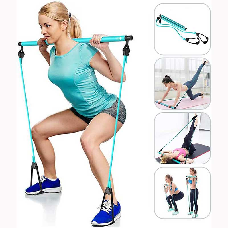 Pilates Bar Kit, High Quality Upgraded Portable Pilates Exercise Stick Toning Bar with Adjustable Resistance Band and Foot Loop for Yoga Exercise Stretch, Twisting, Sit-Up Bar Home Gym Workout