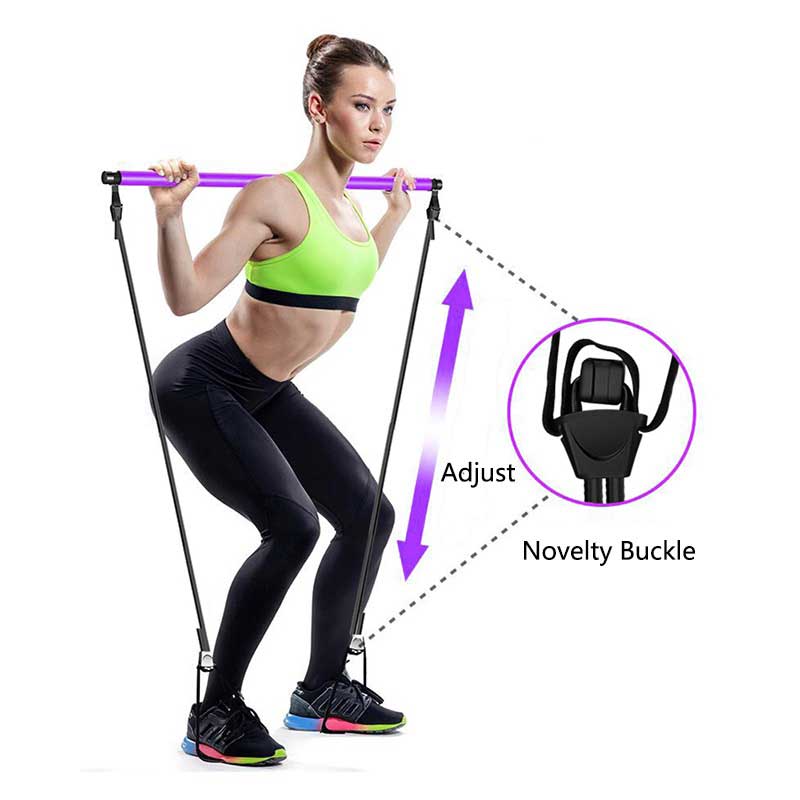 Portable Pilates Resistance Stick Kit Adjustable Exercise Stretch Band Yoga Toning Bar Muscle Hipsline Fitness Training Equipment with Foot Loop for Home Gym Total Body