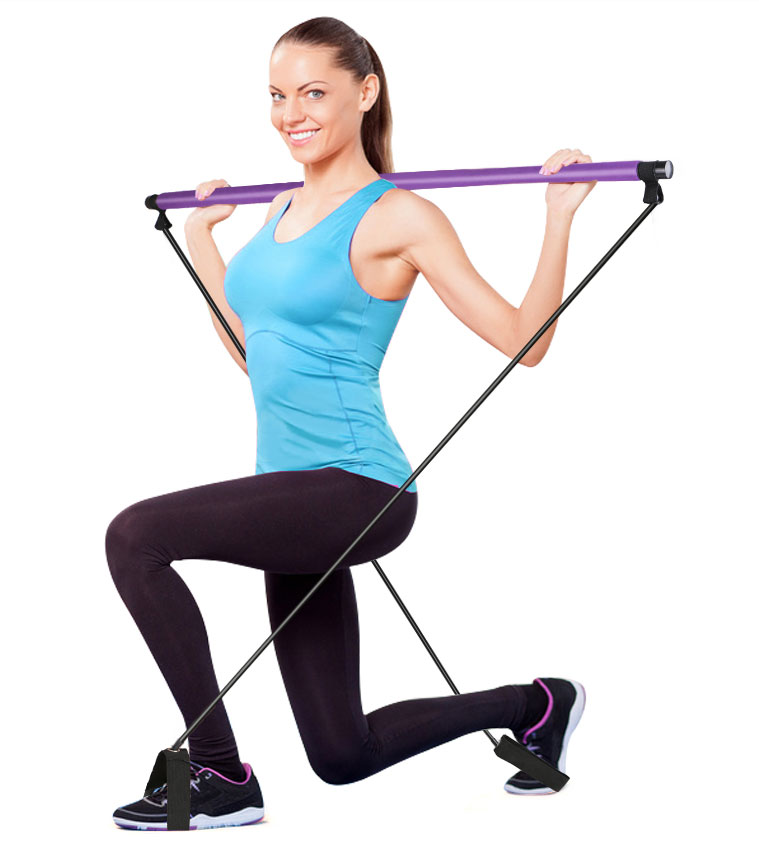 Portable Yoga exercise Pilates Stick bar with Resistance Band