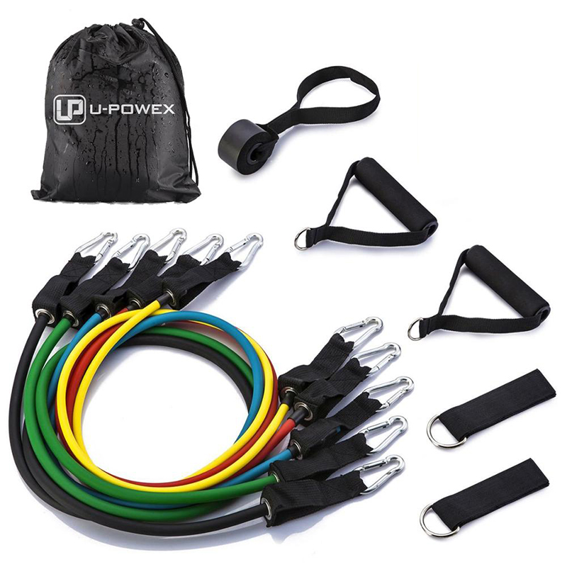 Resistance Band Set with Door Anchor, Ankle Strap, Exercise Chart, and Carrying Case