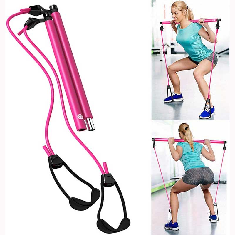 Resistance Trainer Band + Bar Kit Core System Portable Home Gym, Resistance Band and Bar Full Body Workout Improve Fitness, Build Muscle, Strength Exercise