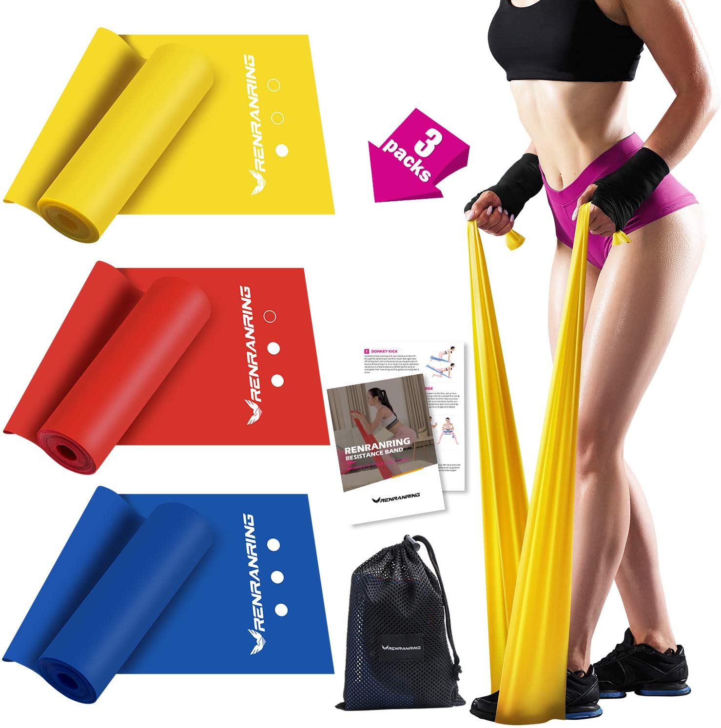 Treadlife Fitness 3-Pack Loop Resistance Bands - Exercise, Rehab, Yoga, Powerlifting - Set Of 3