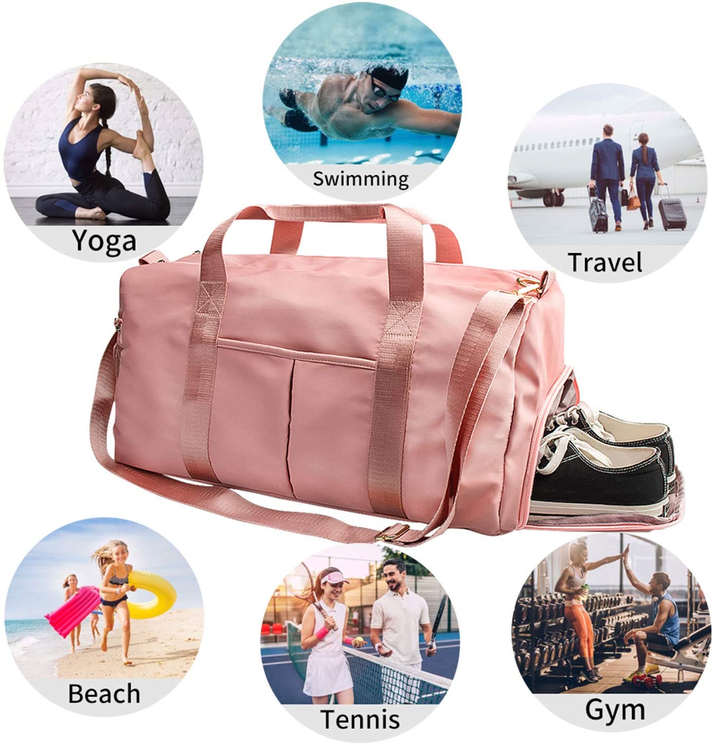 Travel Duffel Bag Sports Tote Gym Bag with Shoes Compartment Shoulder Weekender Overnight Bag for Women Men