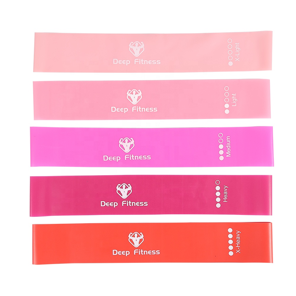 5 levels Mini Loop Bands/ Gym Fitness Custom Printed Logo Yoga Stretch Band/ TPE Latex Exercise Resistance Band Set