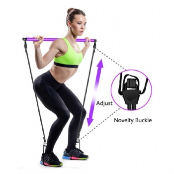 Adjustable Portable Pilates Bar Kit with Resistance Band/ Exercise Bar Pilates Stick for Body Workout