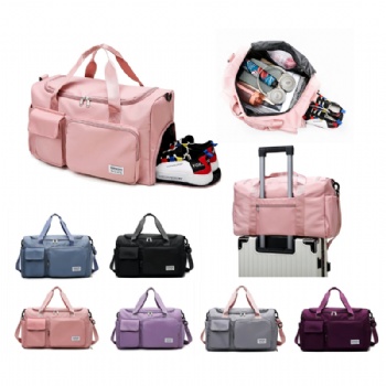 Custom Logo Pink Gym Women Design Waterproof Fashion Man Nylon Luggage Tote Bag Black Duffle Travel Bag With Shoe Compartment