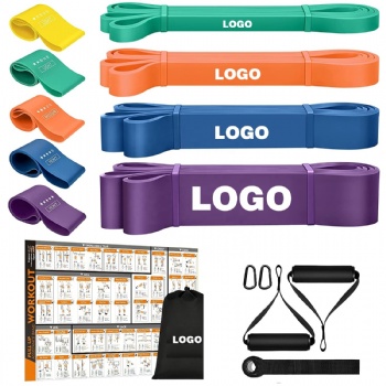 Custom printed long latex workout fitness rubber loop band Pull Up Assist Band Set Power Exercise Stretch resistance bands