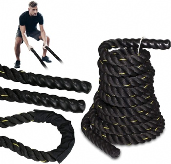 Heat-shrink Handle Strand Twisted Polyester Battle Ropes, Heavy Weighted Jump Rope with Durable Protective Sleeve