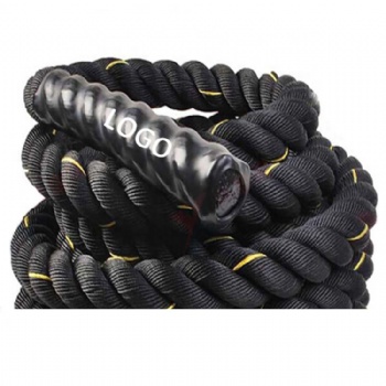 Black Workout Rope 100% Poly Dacron Heavy Battle Rope 1.5 Diameter 30 40 50 Lengths with Protective Sleeve