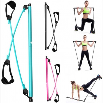 Pilates Bar Kit, Adjustable Yoga Pilates Stick with Resistance Band, Pilates Exercise Bar with Foot Straps for Men Women