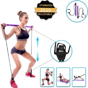 Portable Pilates Bar Kit with 25LB Thick Resistance Bands. Portable Gym Equipment For Home Exercise Bands. Multiple Use. Elastic Foot Loops Resistance Bands Workout Bar, Yoga Bar kit, & Exercise Bar.