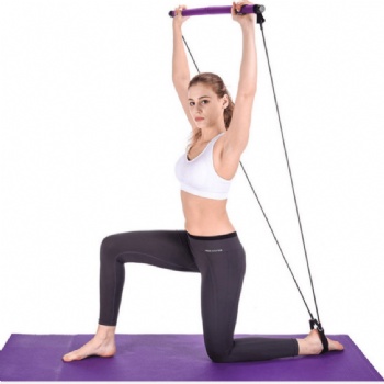 Portable Yoga Exercise Pilates Bar with Foot Loop for Total Body Workout Trainer